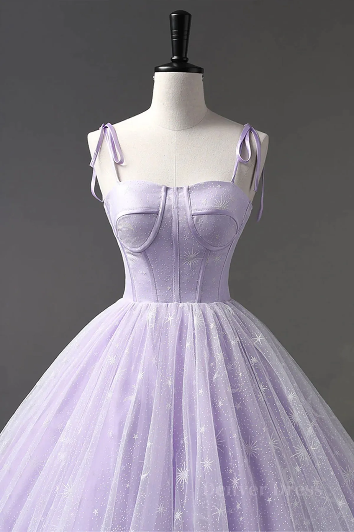 A Line Lilac Tulle Long Prom Dresses Lilac Long Formal Evening Dresses