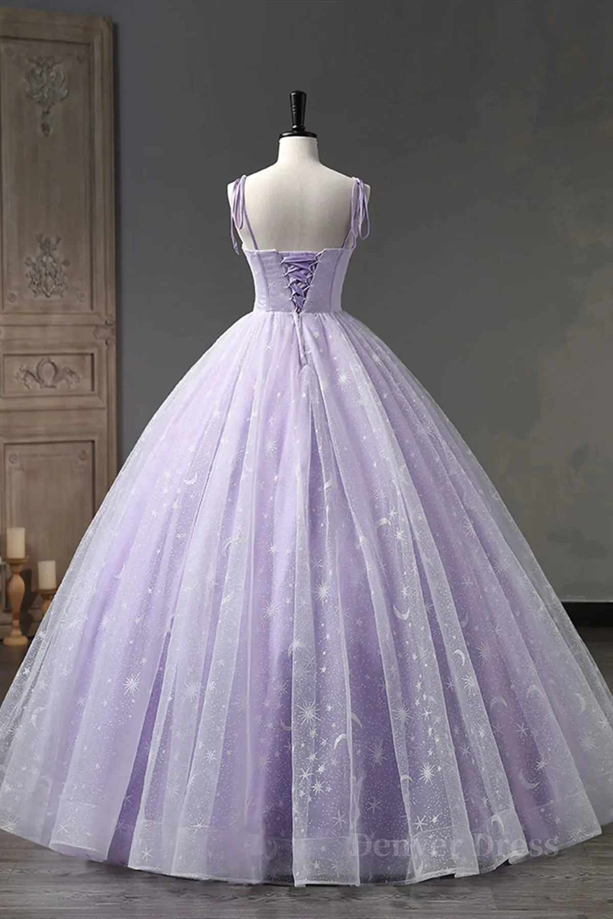 A Line Lilac Tulle Long Prom Dresses Lilac Long Formal Evening Dresses