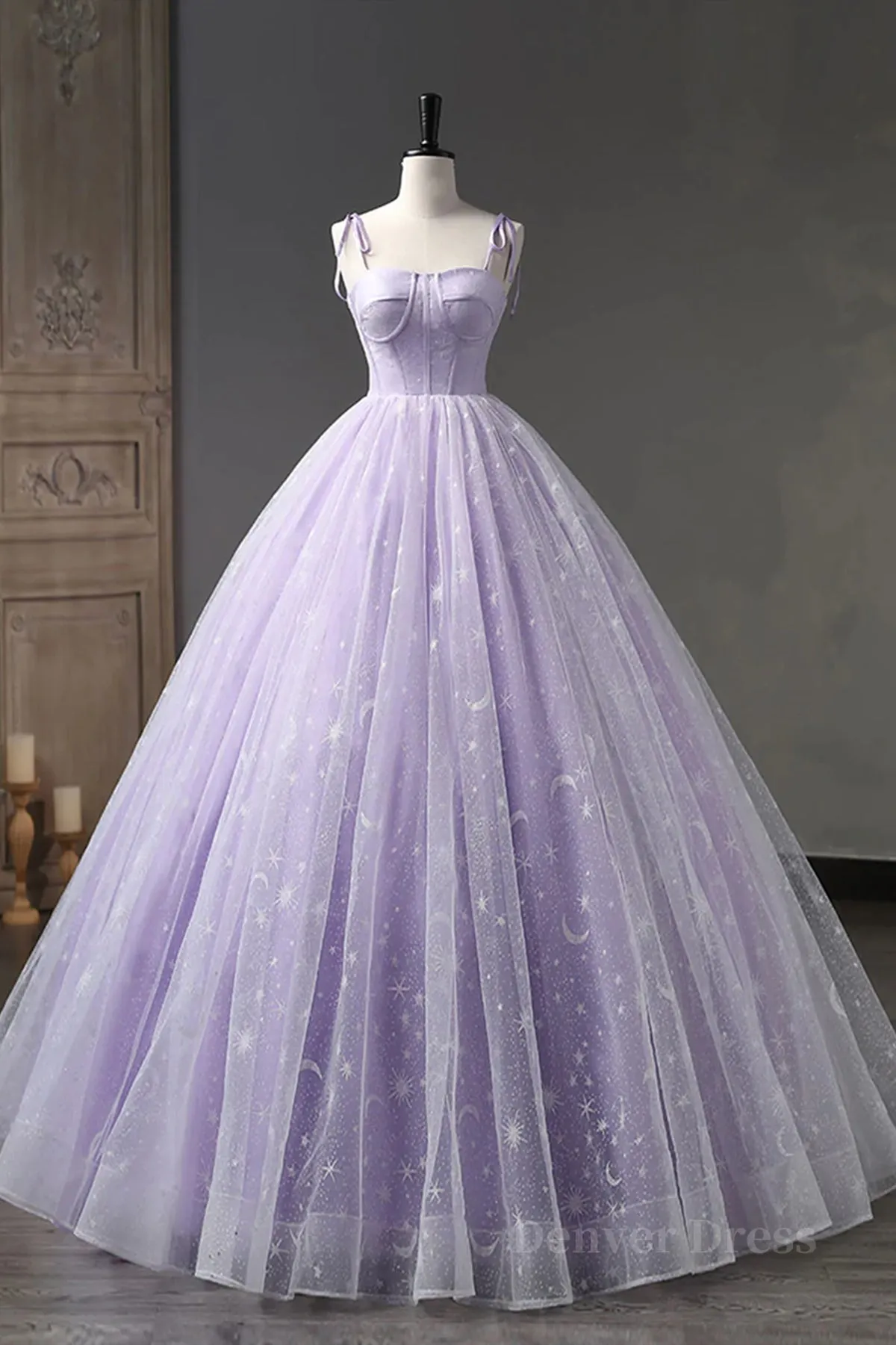 A Line Lilac Tulle Long Prom Dresses Lilac Long Formal Evening Dresses