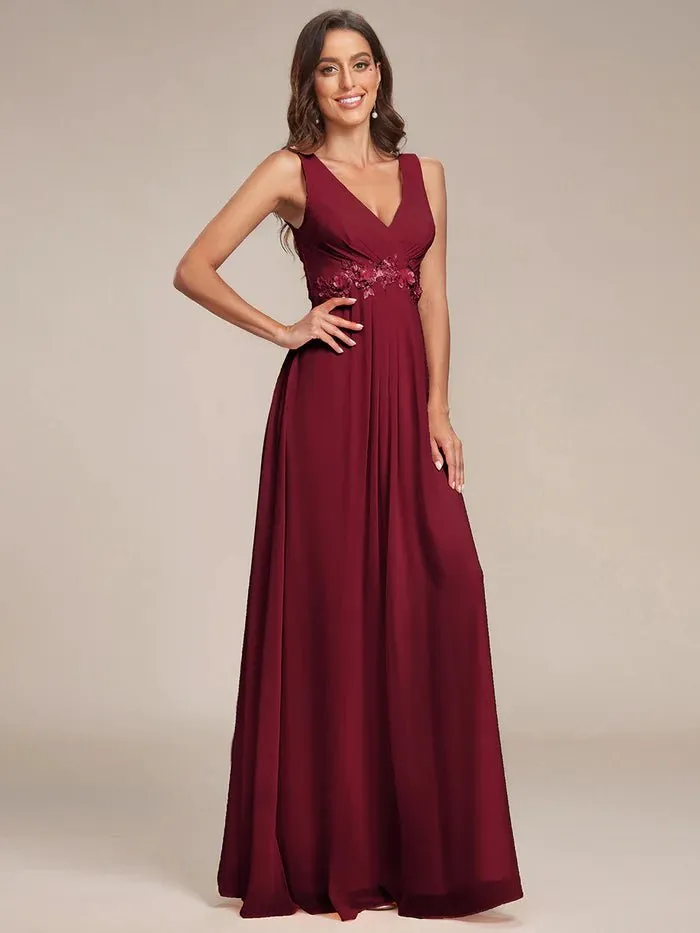 A-Line V Neck Appliques Ruched Bridesmaid Dress