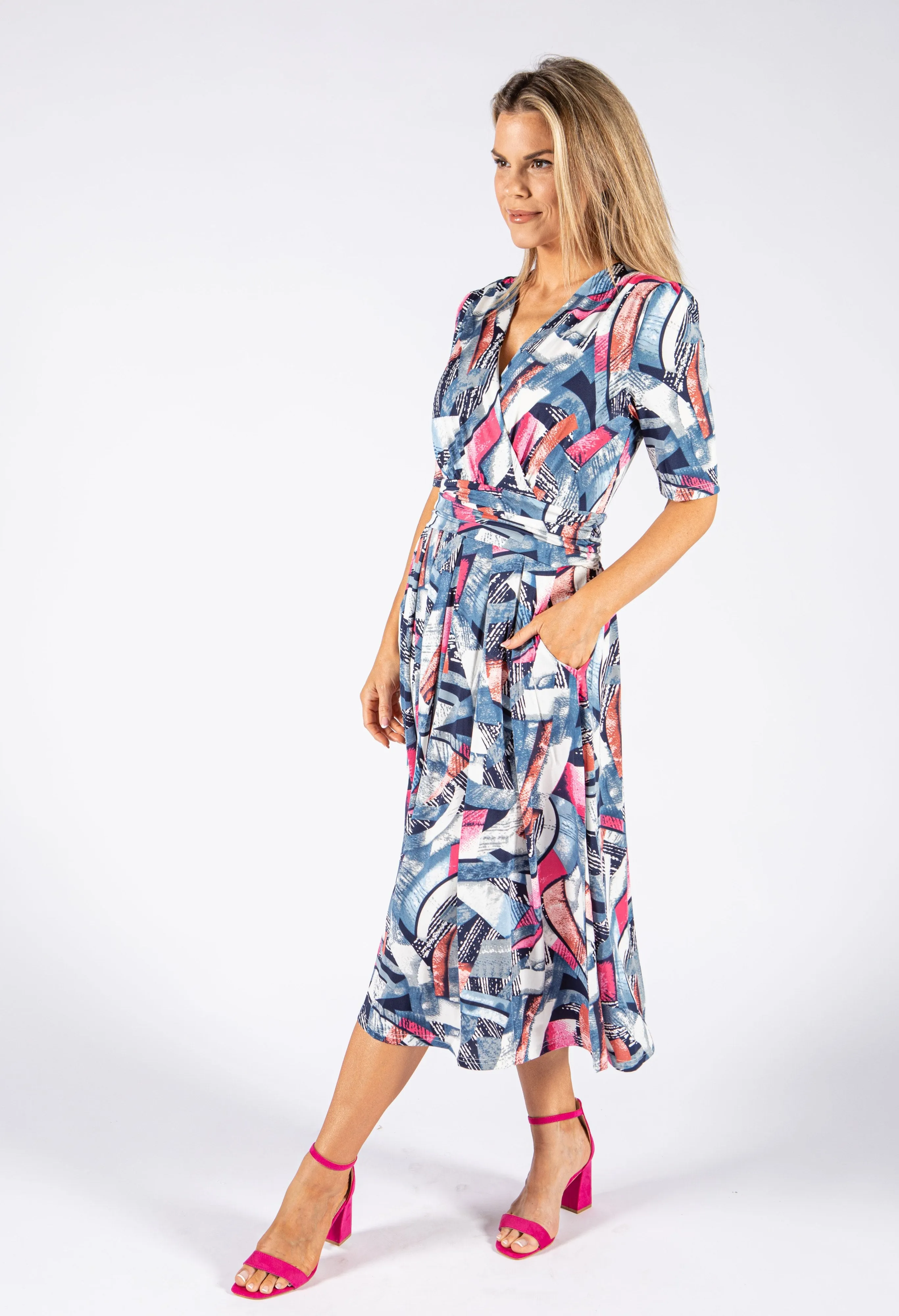 Abstract Print V Neckline Dress