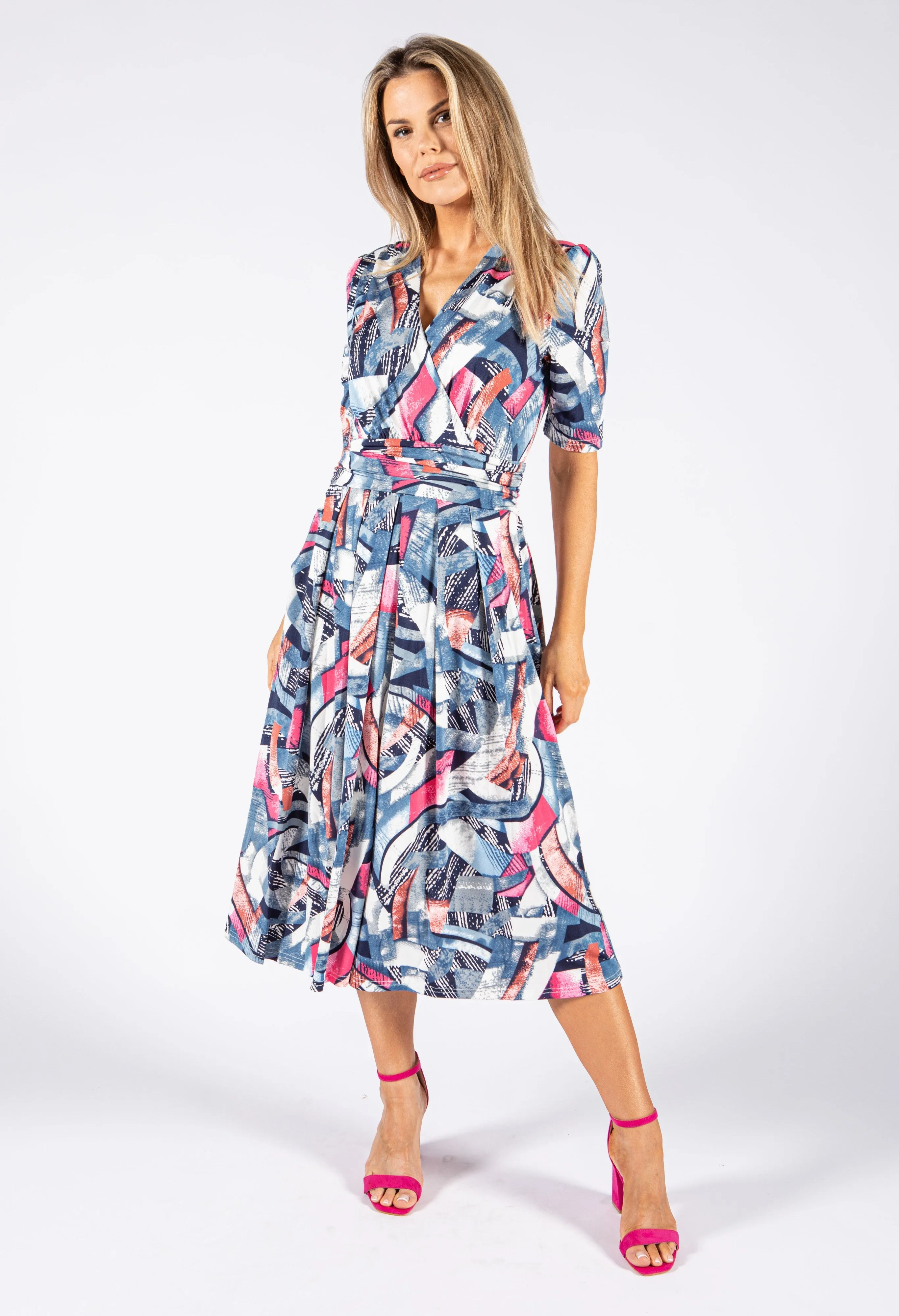 Abstract Print V Neckline Dress