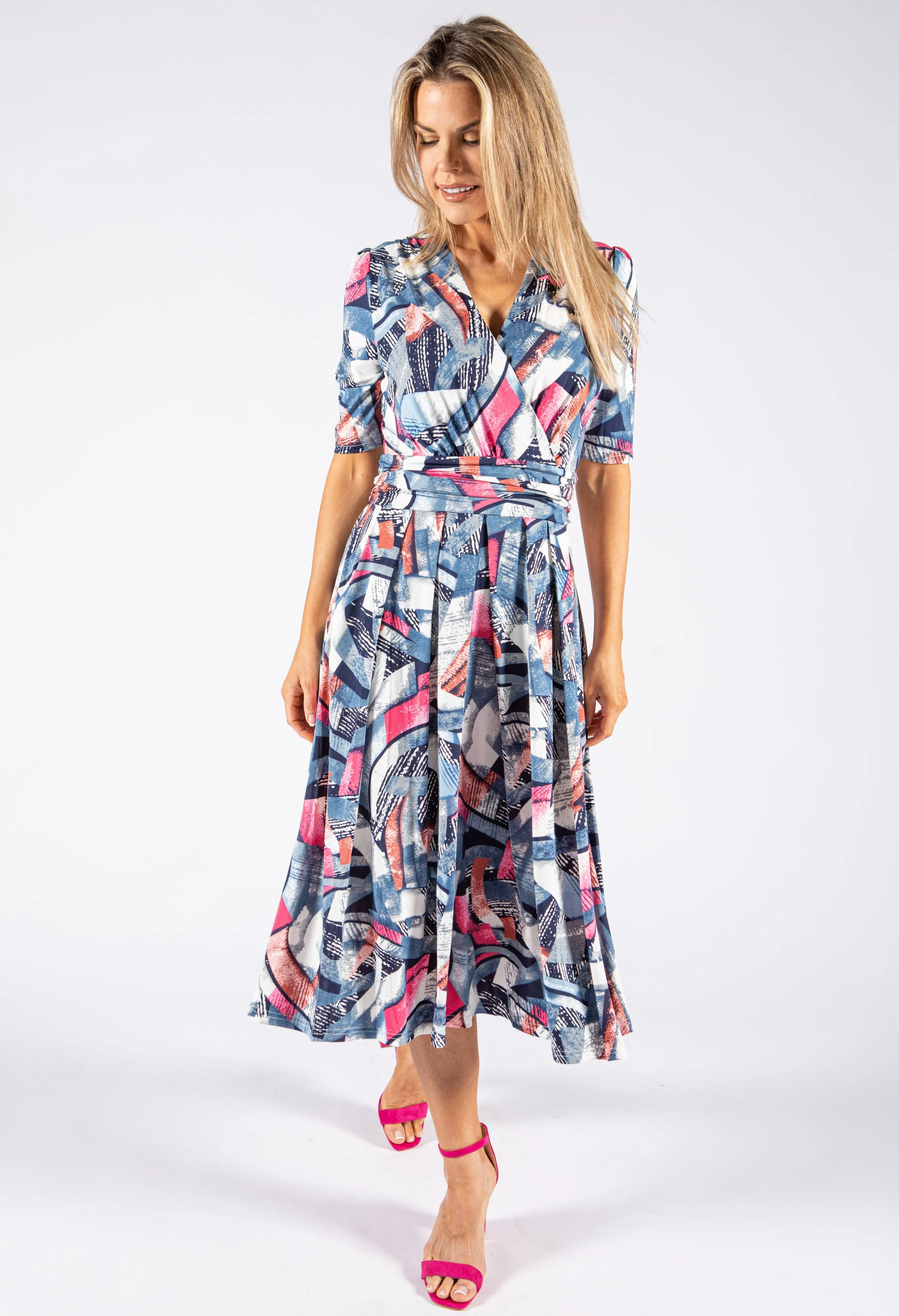 Abstract Print V Neckline Dress