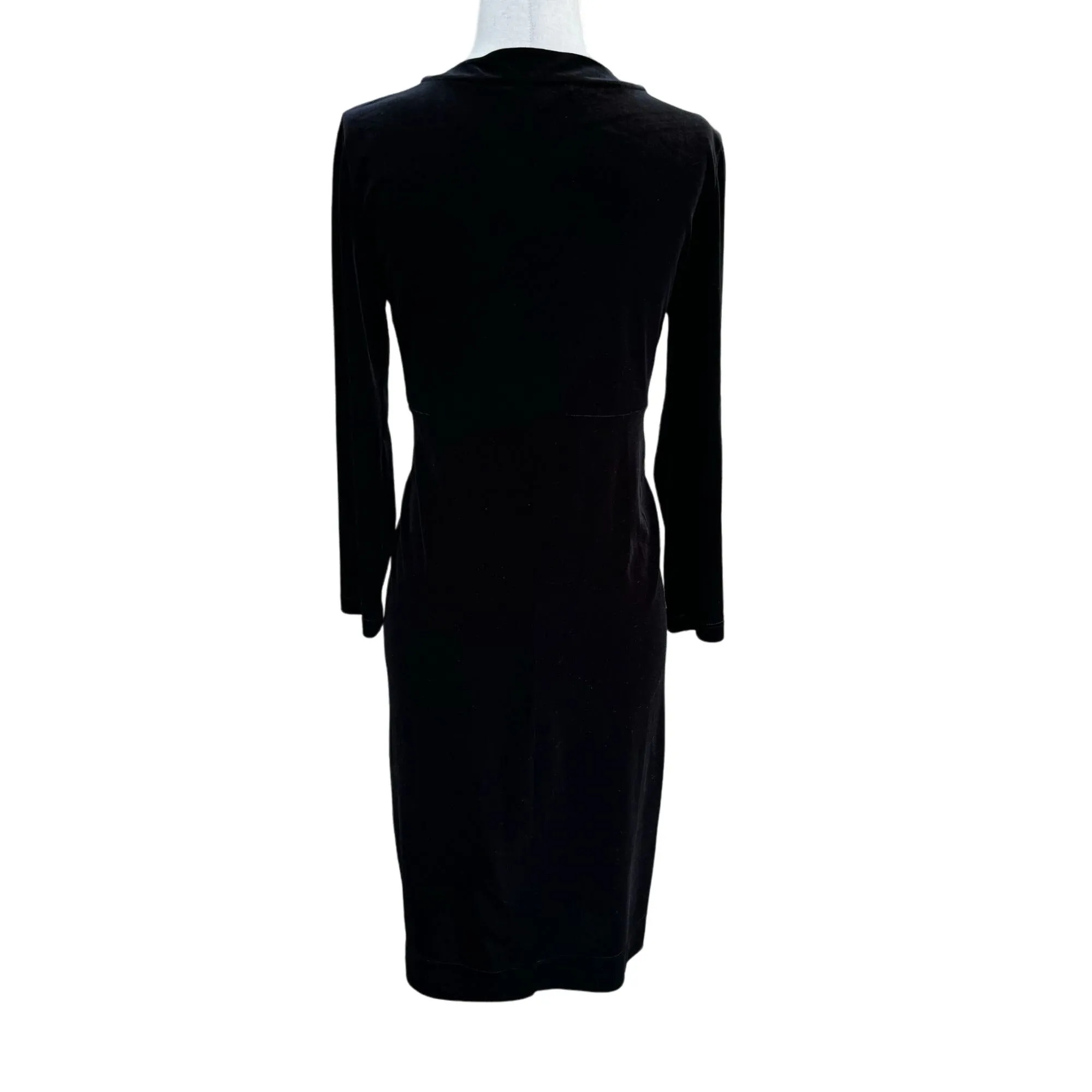 BCBG MAX AZRIA Womens Black Velvet Twist Wrap Waist Long Sleeve Midi Dress - S