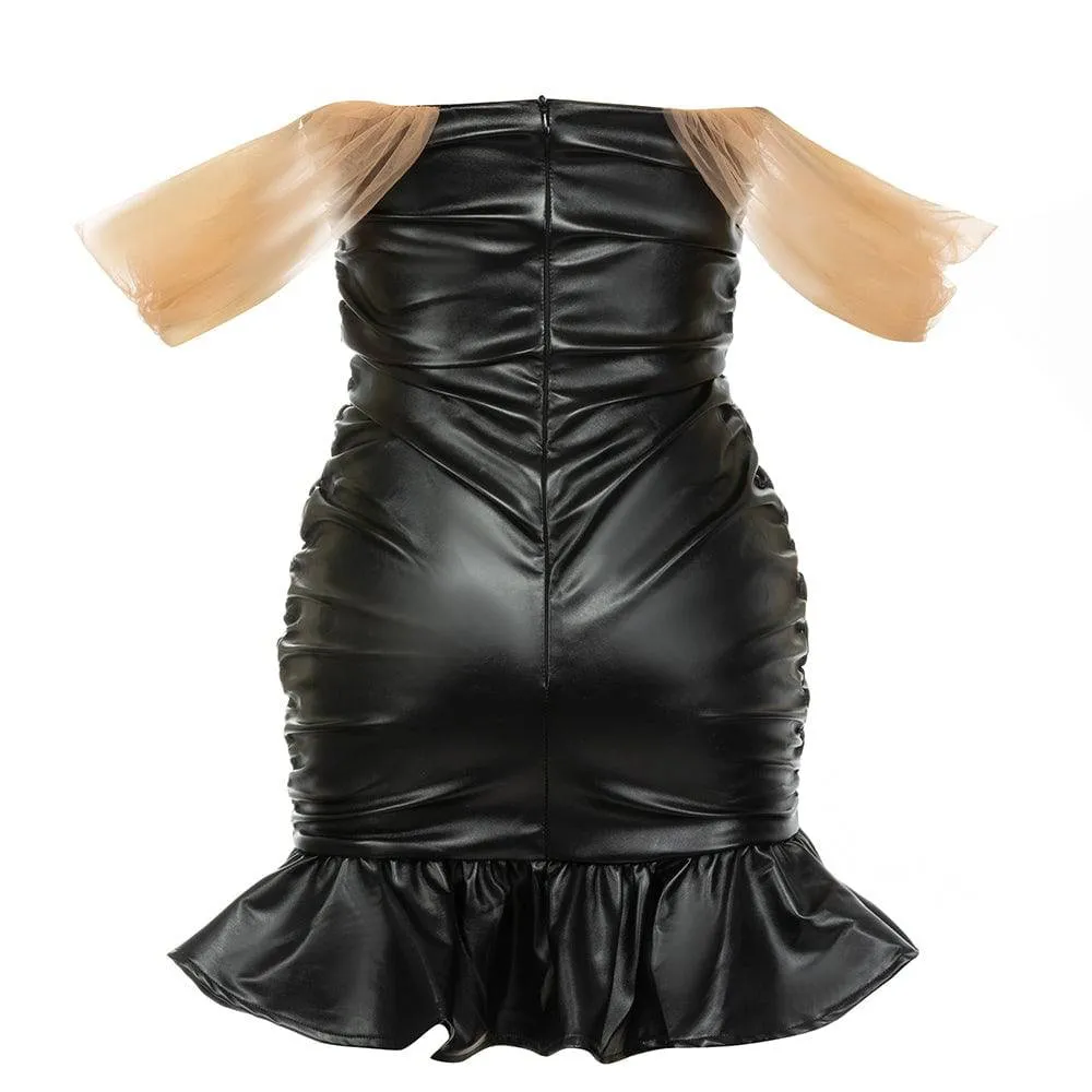 Bellamy Strapless V-Neck Faux Leather Mini Sheath Mermaid Dress