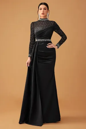 Black Sparkly A Line Halter Maxi Dress with Beading