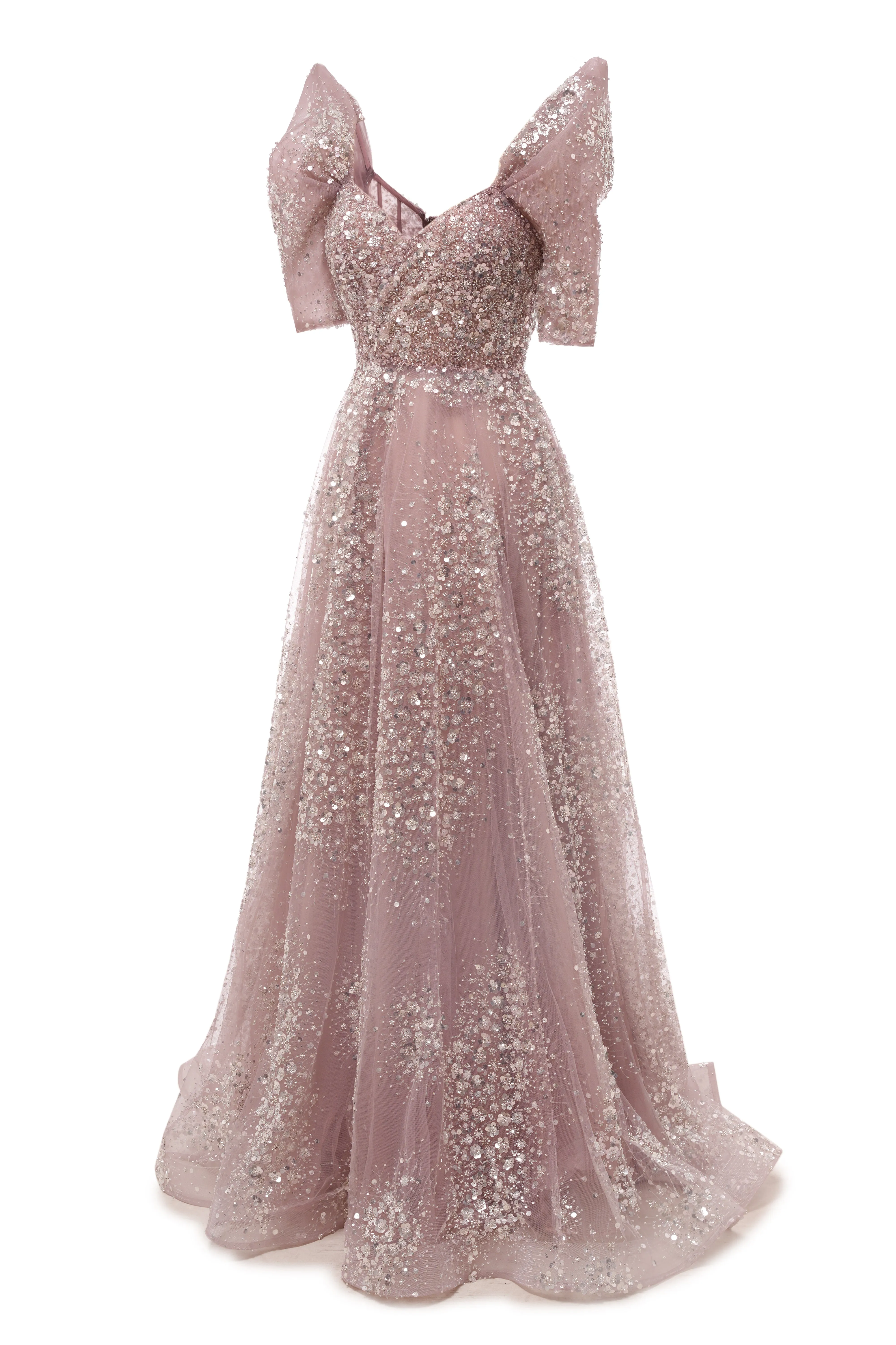 Blushing Pink Lace Crystal Sequin Long Prom Dresses Luxury Evening Gowns Vintage Party Dresses