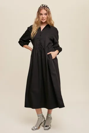 Button Front Puff Sleeve Baby doll Maxi Dress *Online Only*