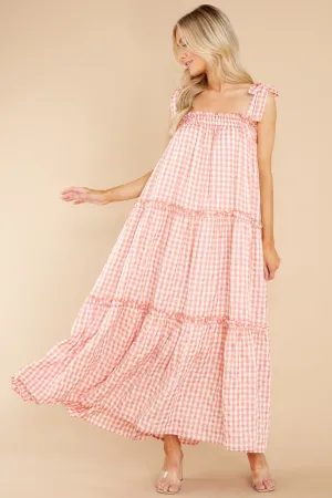 Cherished Memories Apricot Orange Gingham Maxi Dress