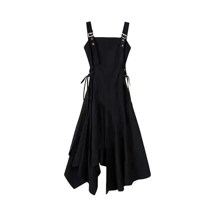 Chic Flouncing Sleeve Polo T-Shirt Suspender Dress