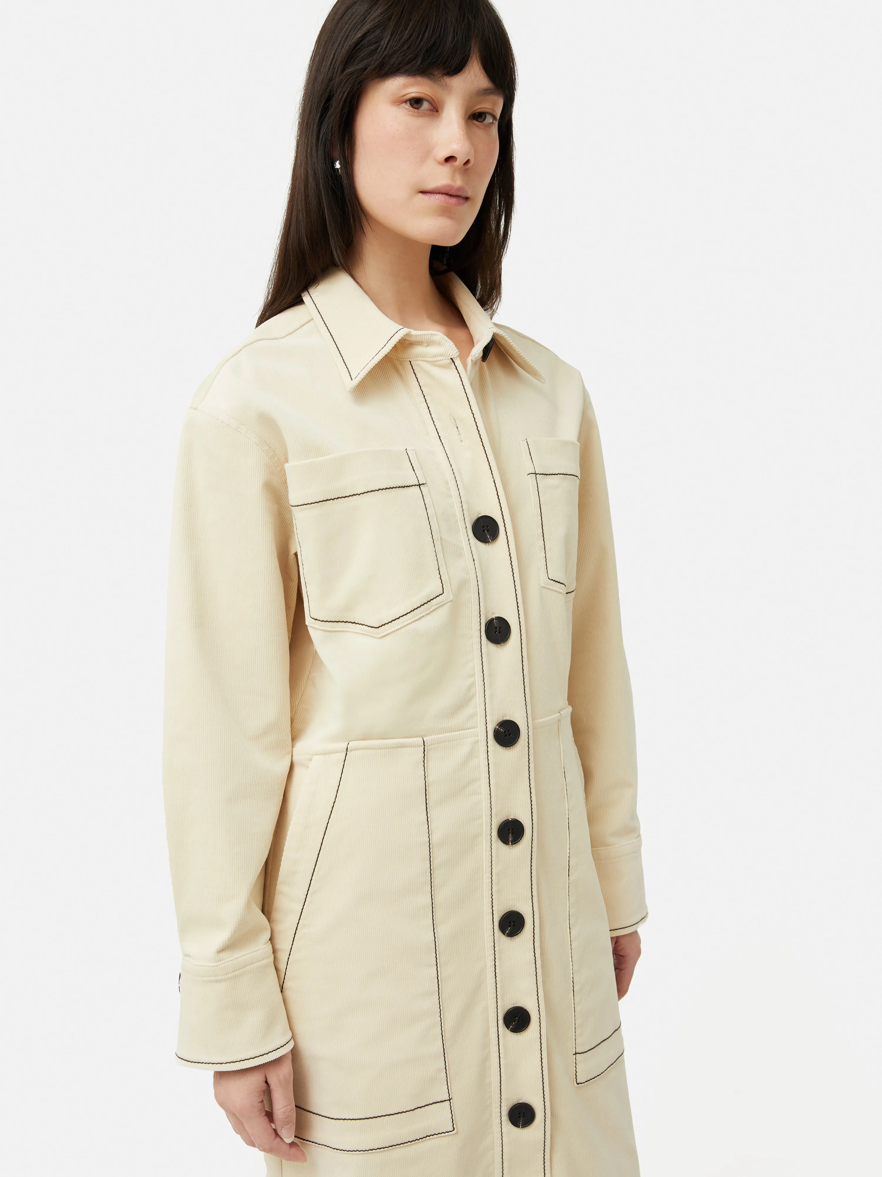 Cord Shirt Dress | Cream