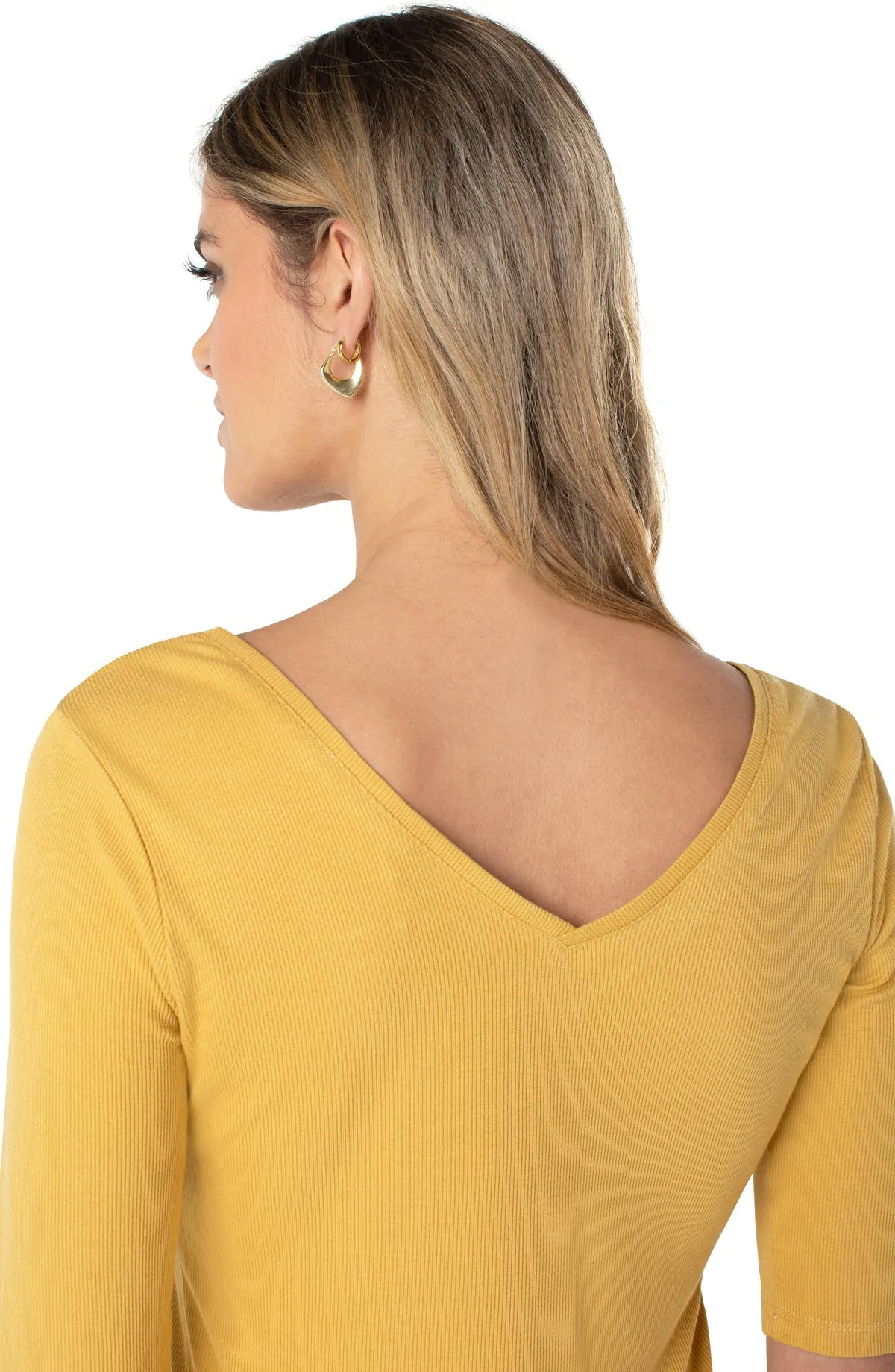 Double V-Neck Half Sleeve Tee - Golden Honey