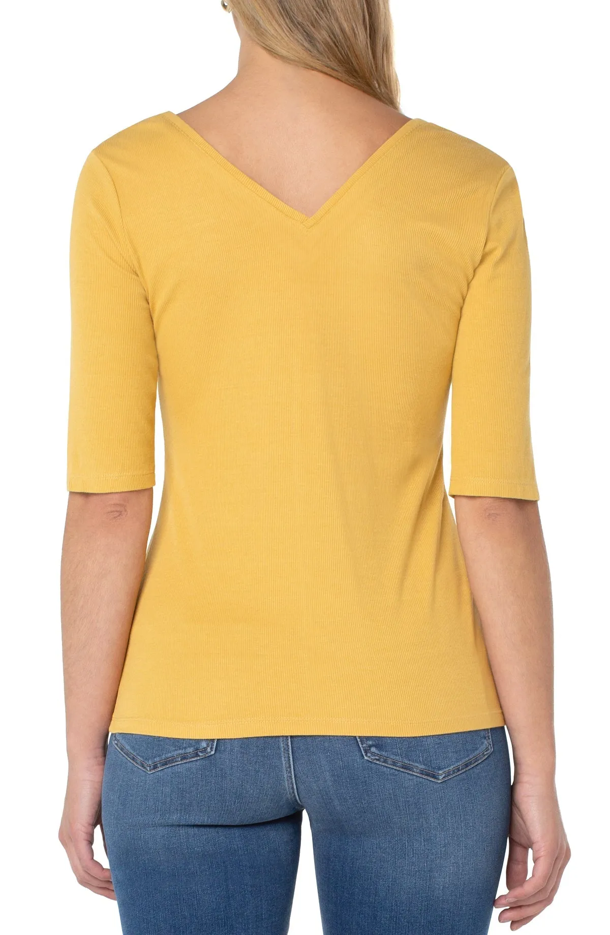 Double V-Neck Half Sleeve Tee - Golden Honey