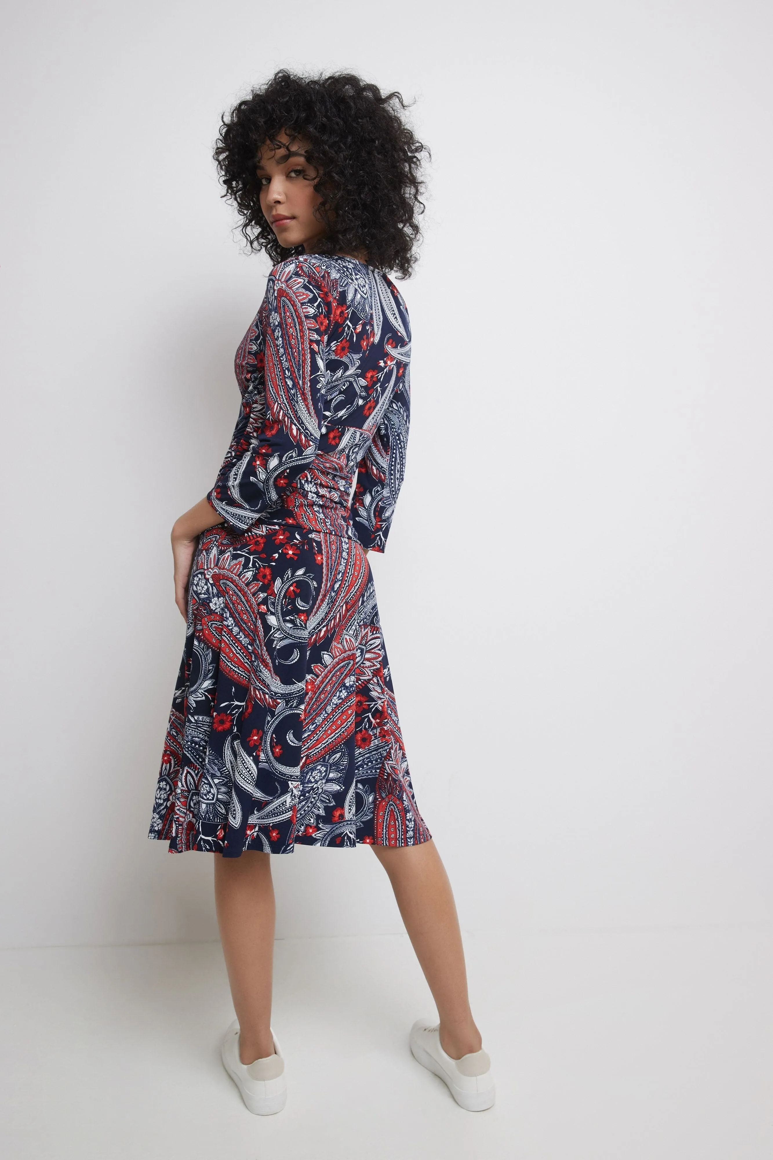 Form-fitting 3/4 Sleeve Dress with Ruching