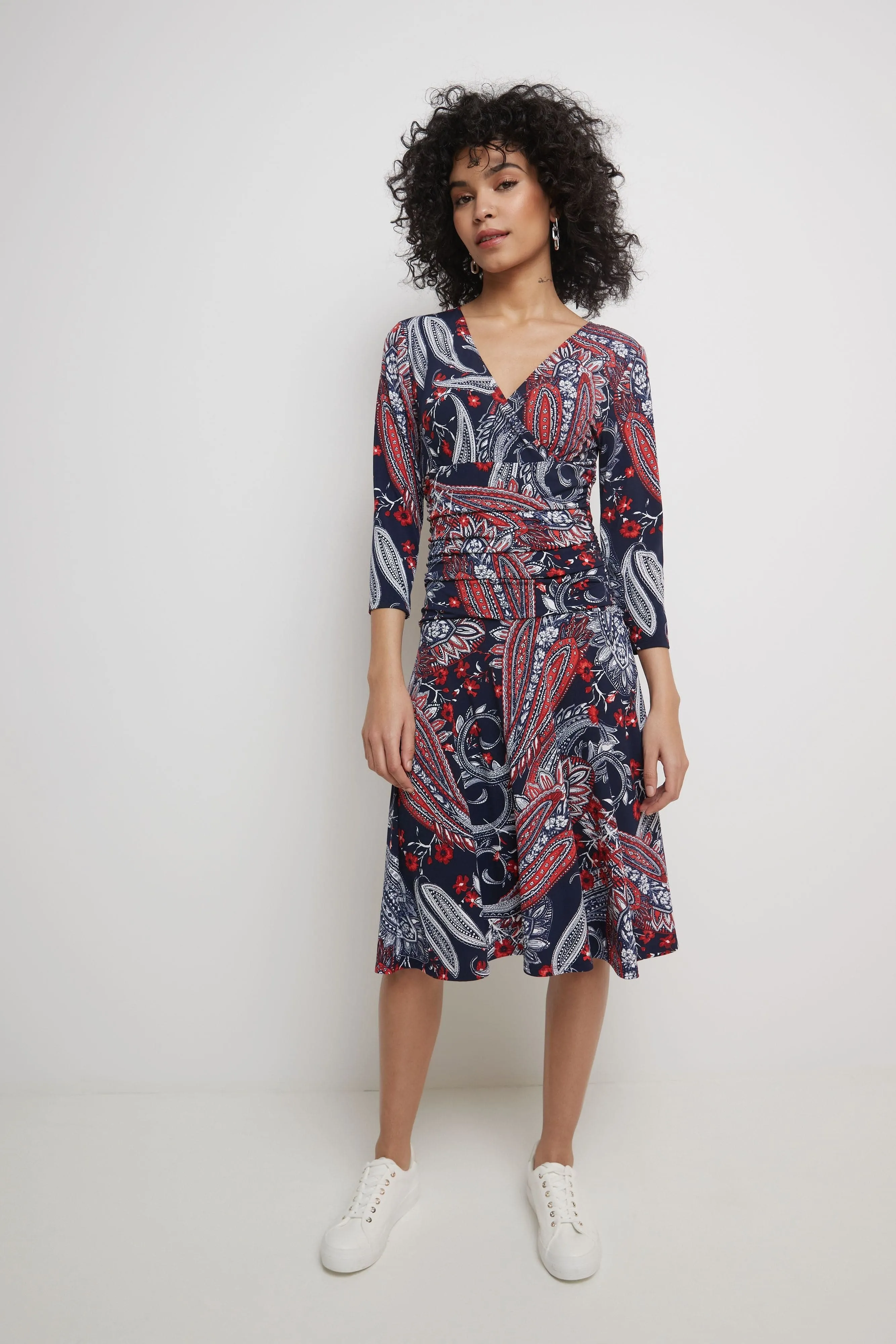 Form-fitting 3/4 Sleeve Dress with Ruching