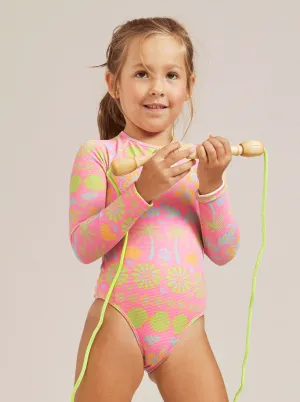 Girls 2-7 Beach Day Together Long Sleeve One-Piece Swimsuit - Sachet Pink Beachy Bebe