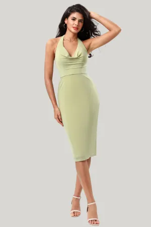 Halter Dusty Sage Midi Dress with Slit