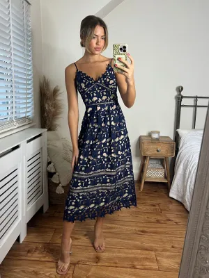 Harmony Lace Strappy Midi Dress / Navy