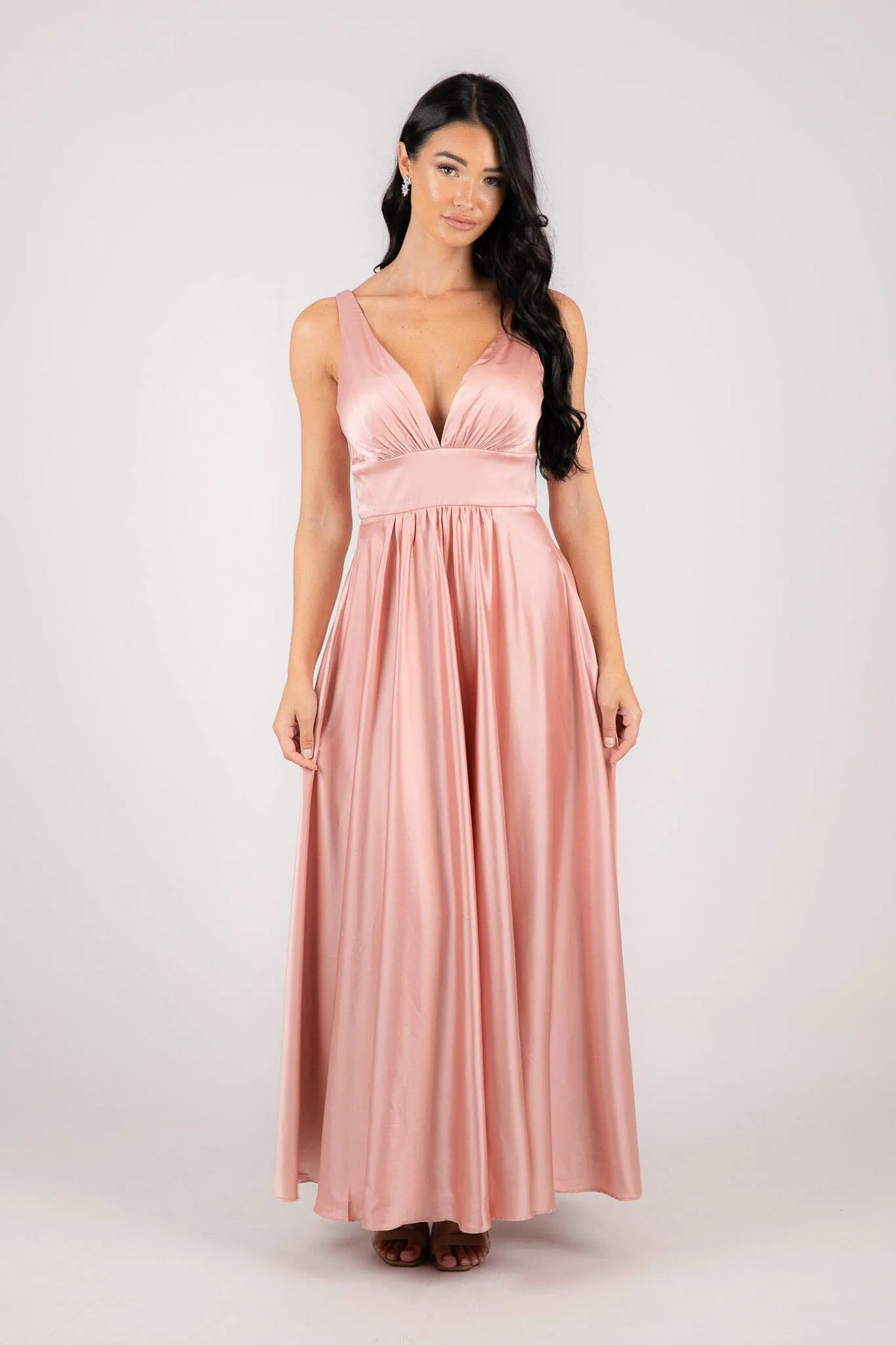 ISABEL A-Line Satin Maxi Dress - Pink