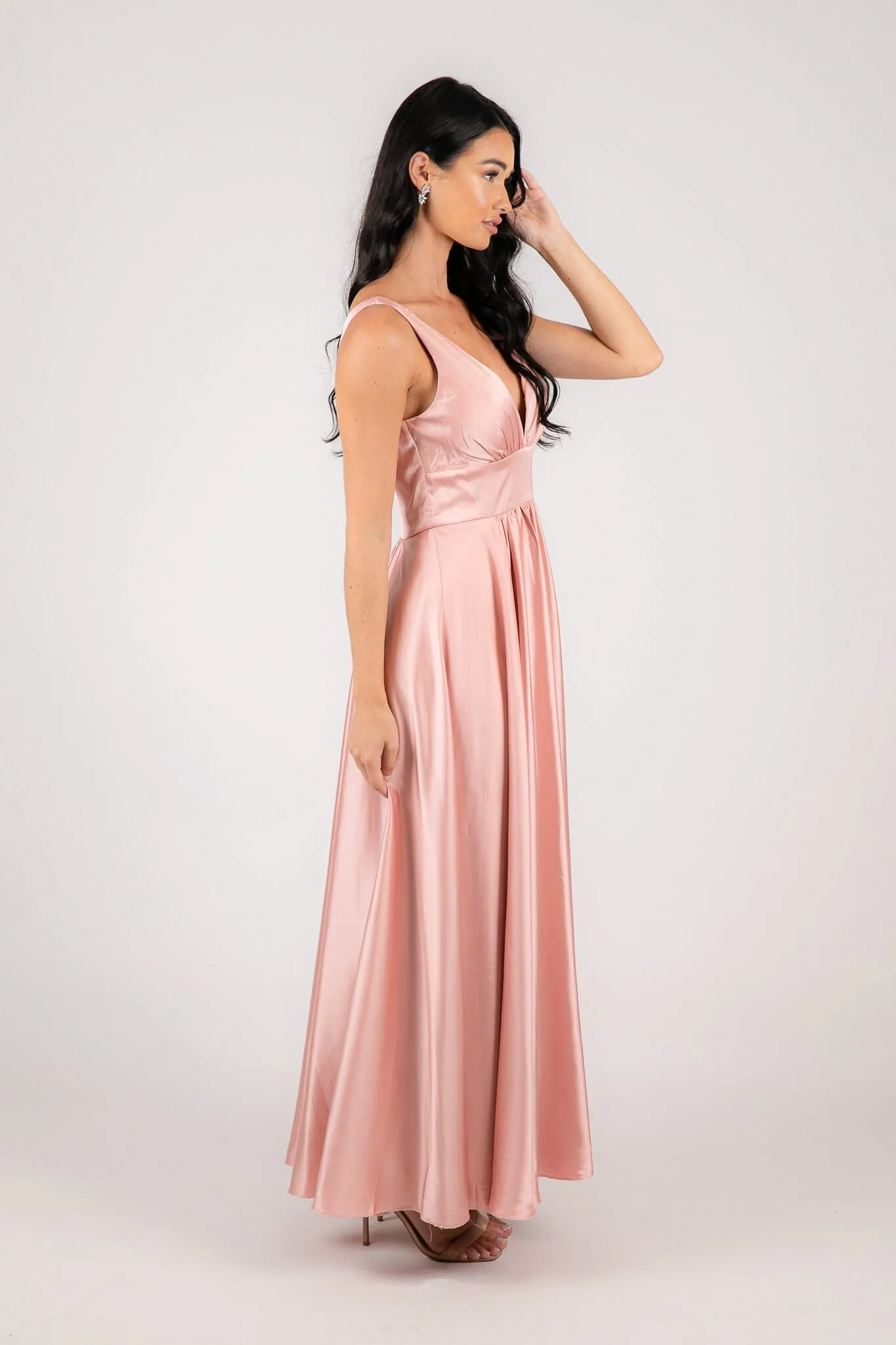 ISABEL A-Line Satin Maxi Dress - Pink