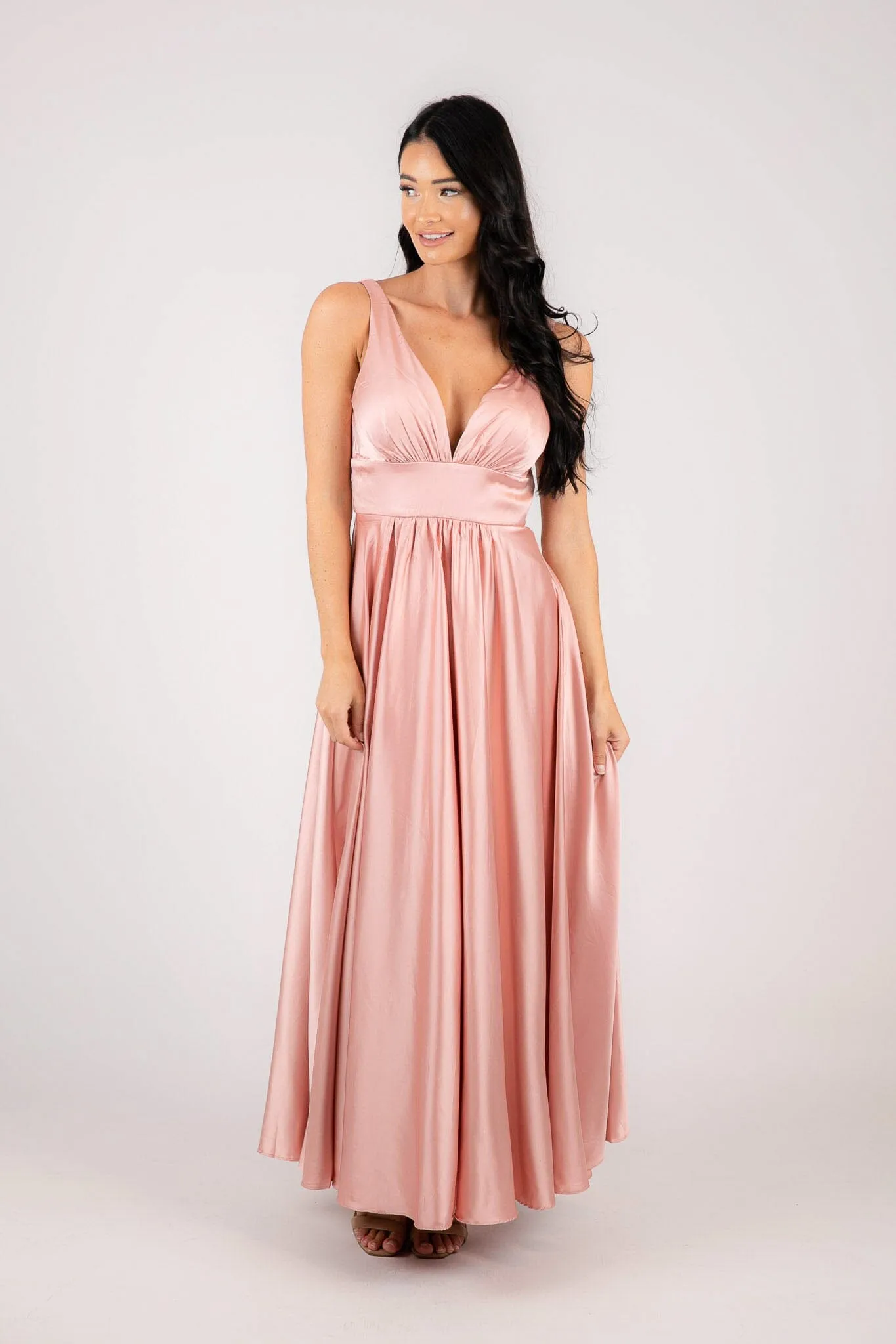 ISABEL A-Line Satin Maxi Dress - Pink