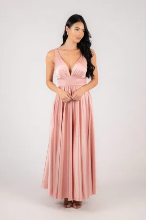 ISABEL A-Line Satin Maxi Dress - Pink