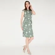 Khaki Pretty Posy Print Shirt Dress