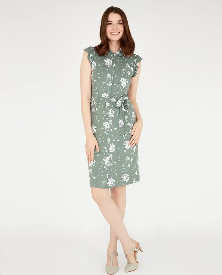 Khaki Pretty Posy Print Shirt Dress