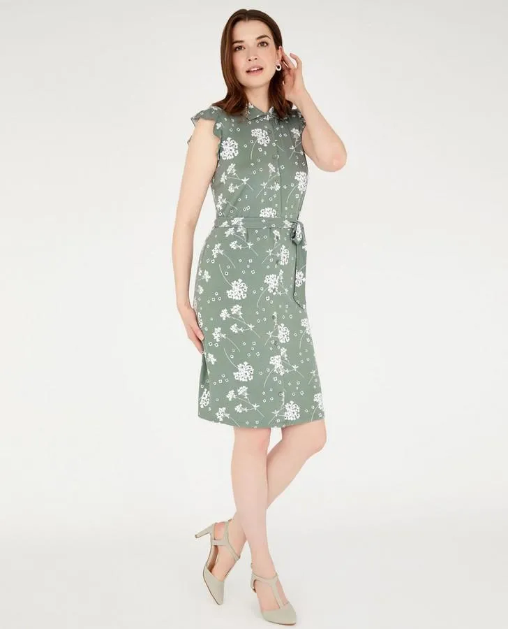 Khaki Pretty Posy Print Shirt Dress