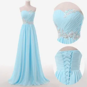 Light Blue Prom Dresses Sweetheart Evening Gowns Modest Formal Dresses Beaded Prom Dresses 2025 Fashion Evening Gown Corset Evening Dress