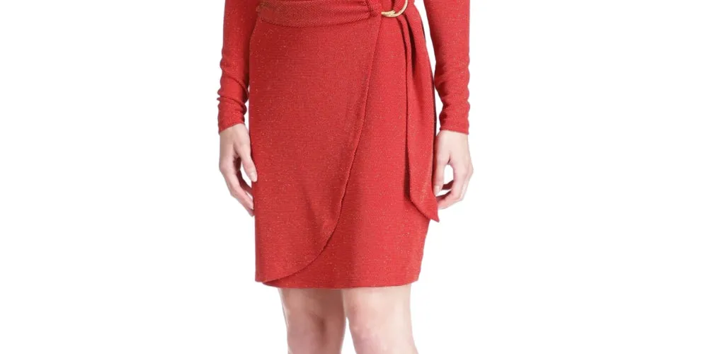 Michael Kors Women's Metallic Faux Wrap T-Shirt Dress Red Size X-Large