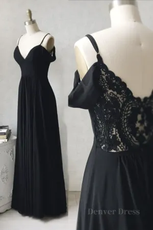 Off Shoulder V Neck Black Lace Long Prom Dress Off Shoulder Black Formal Dress Black Lace Evening Dress