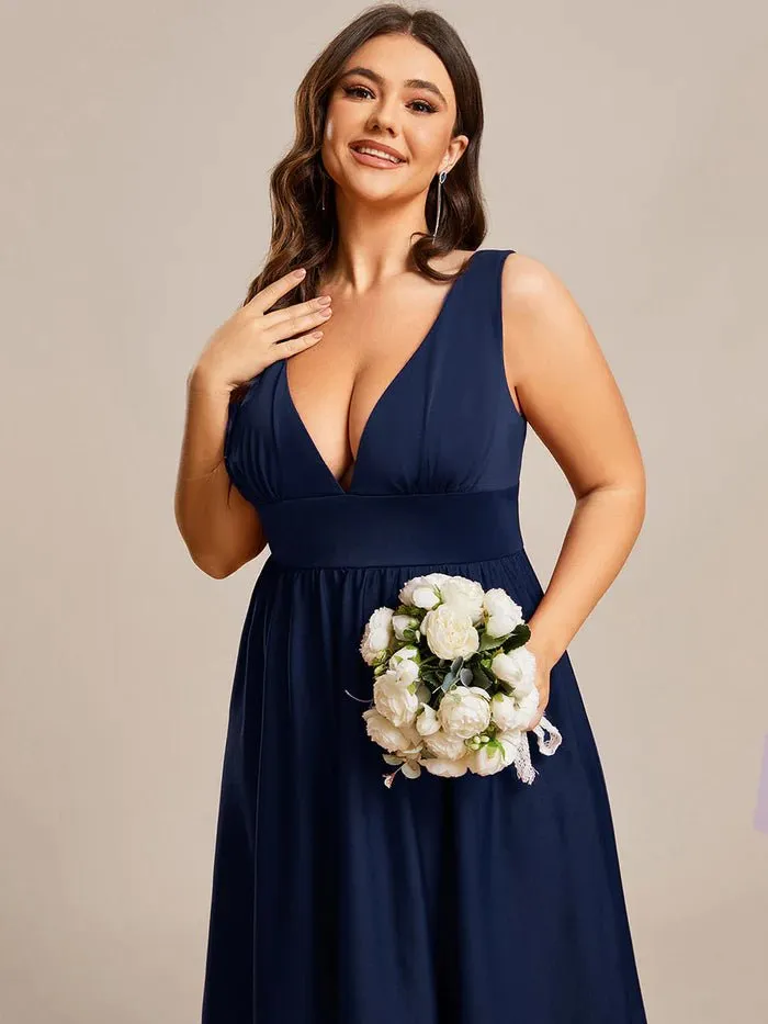 Plus High Low Deep V Neck Sleeveless Plus Size Evening Dress