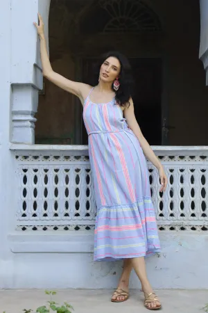 Rainbow Cotton Striped Maxi Dress