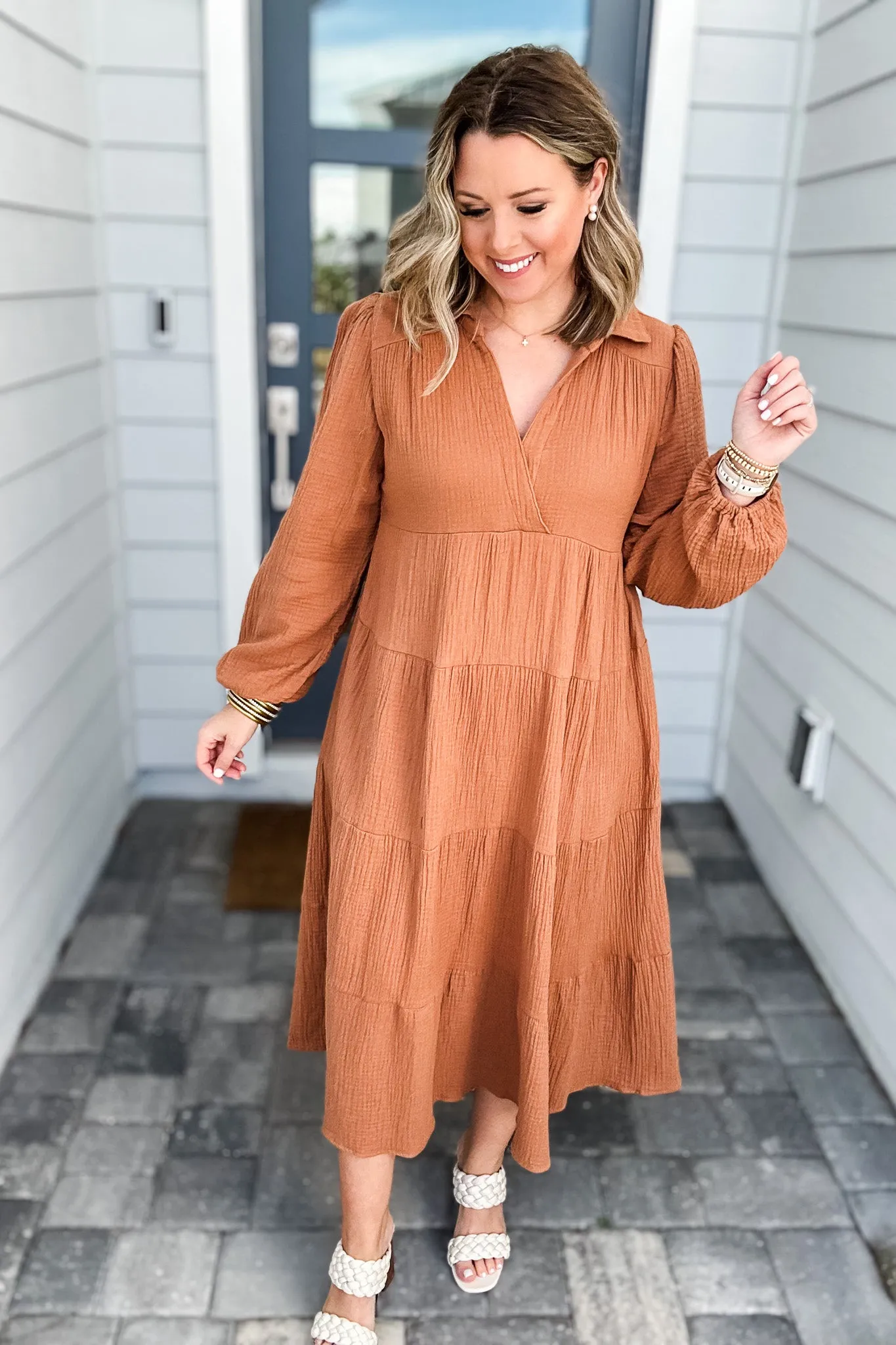 Rush Around Gauze Maxi Dress - Pecan