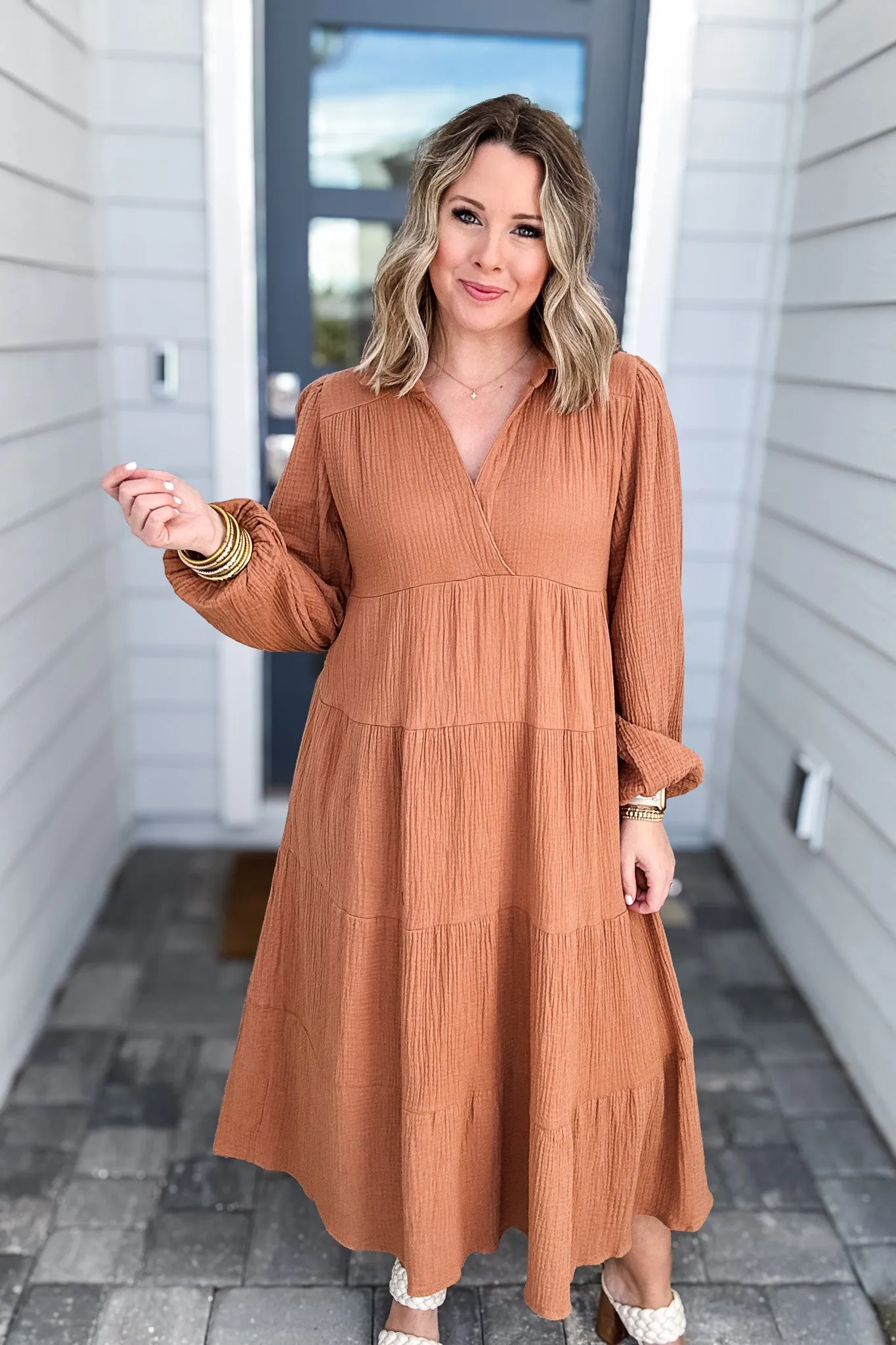 Rush Around Gauze Maxi Dress - Pecan