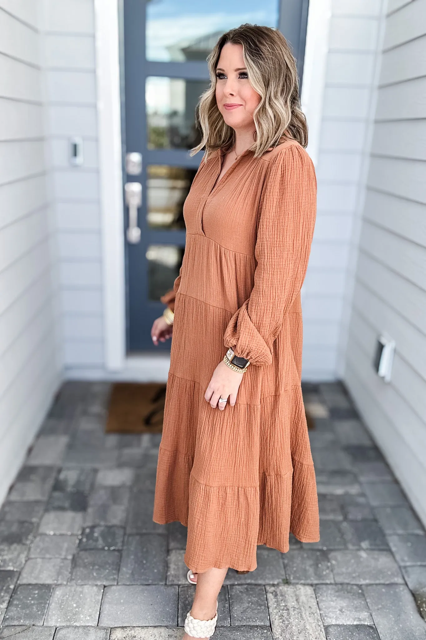 Rush Around Gauze Maxi Dress - Pecan