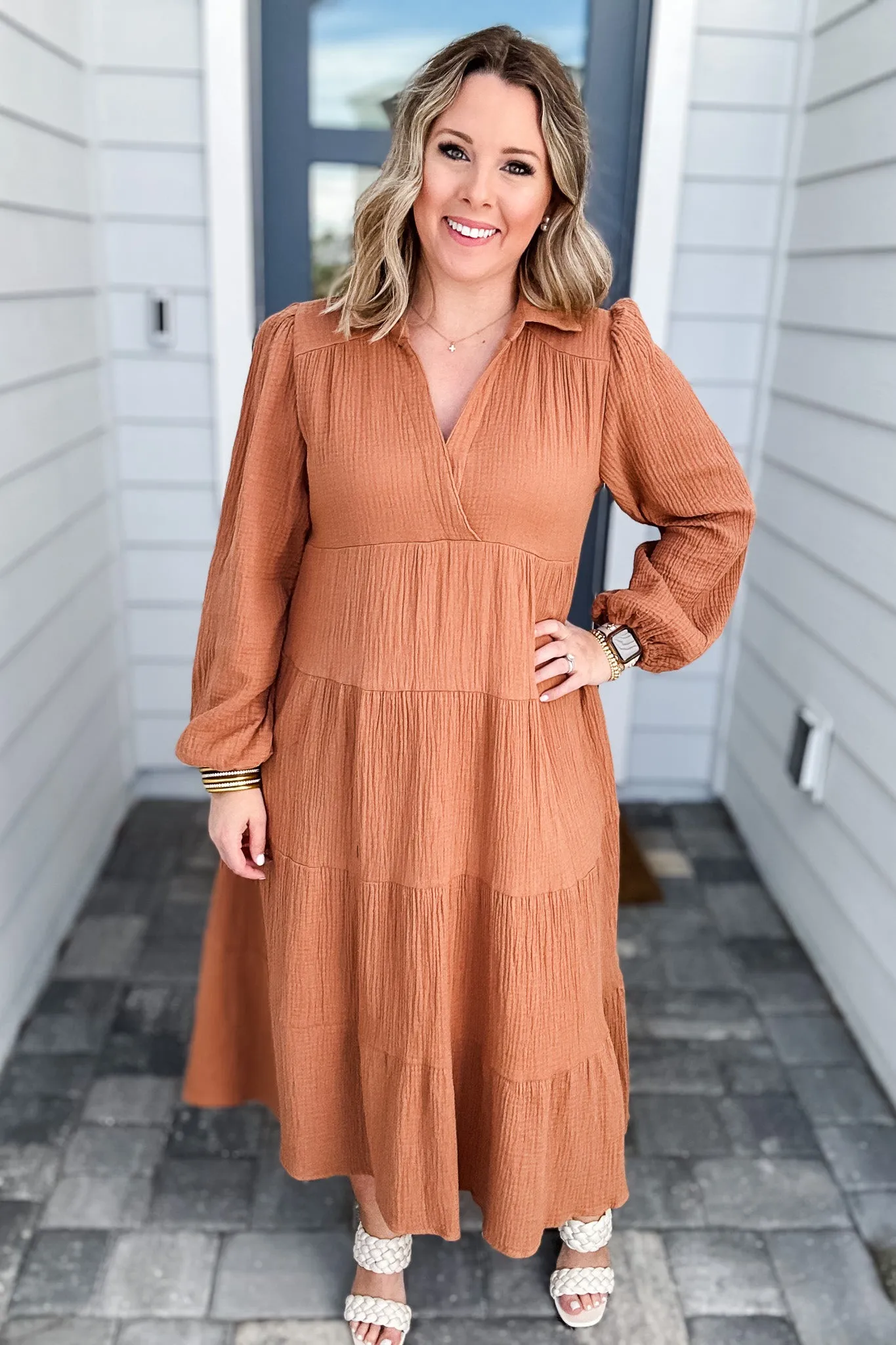 Rush Around Gauze Maxi Dress - Pecan