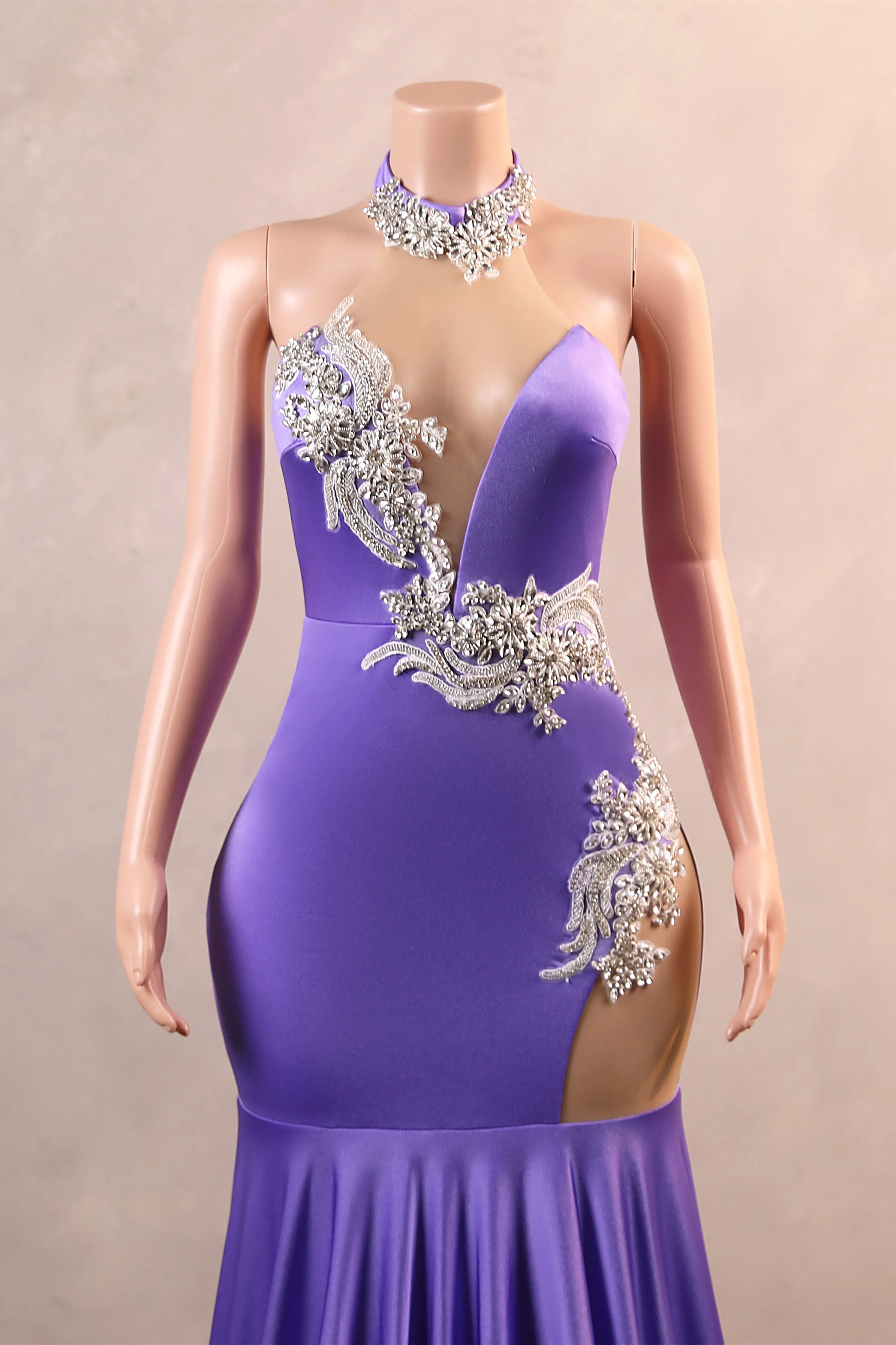 Sexy Purple Mermaid Prom Dresses Heavily Beading Women Evening Dresses Halter Neck