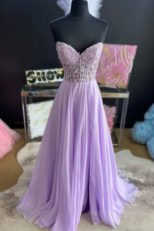 Strapless Purple Tulle Lace Long Prom Dress Lavender Lace Formal Dress Purple Evening Dress