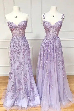 Sweetheart Neck Purple Lace Long Prom Dress Strapless Purple Formal Dress Mermaid Purple Evening Dress