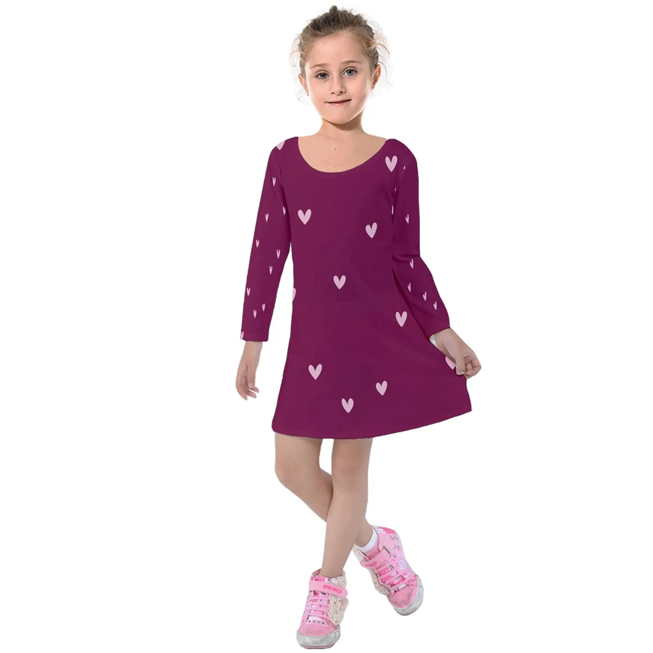 Vampire Art Bordeaux Hearts Kids' Long Sleeve Velvet Dress