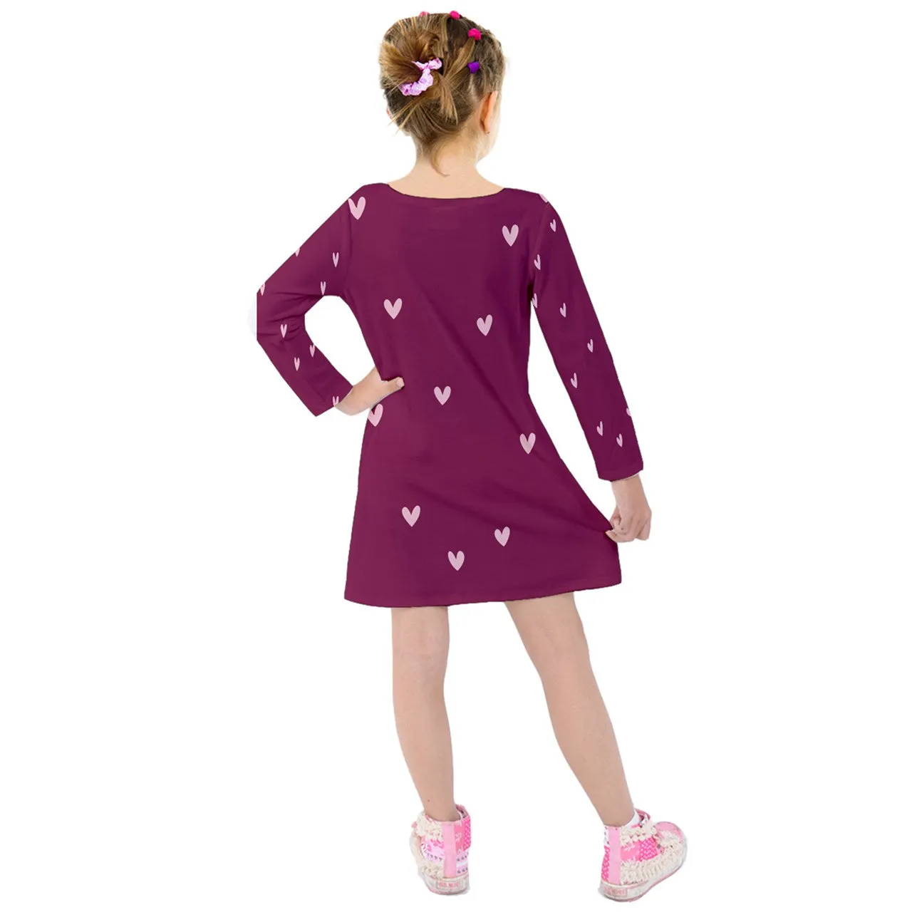 Vampire Art Bordeaux Hearts Kids' Long Sleeve Velvet Dress