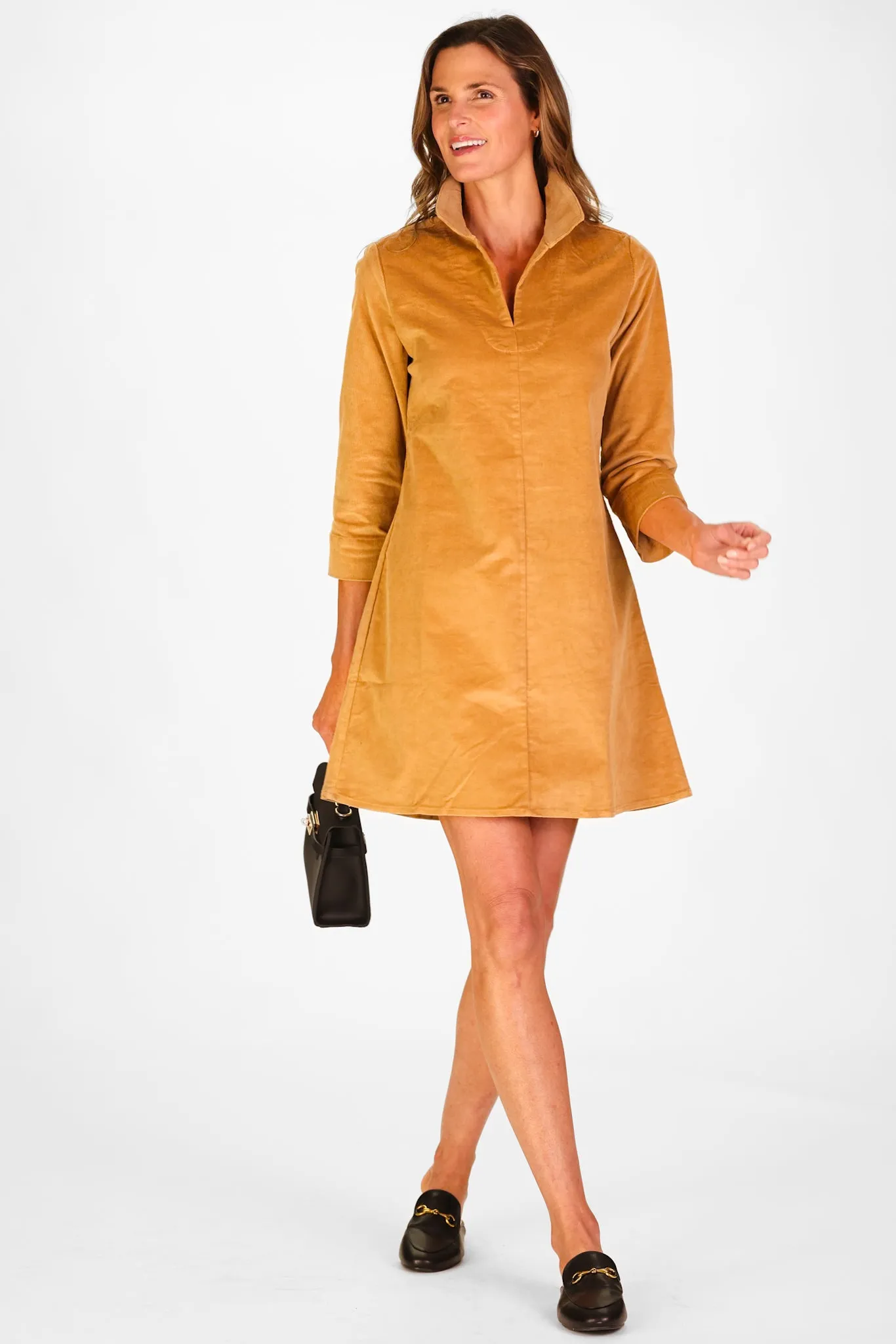 Victoria Dress in Camel Corduroy