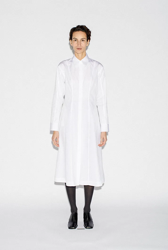 White Panel Detail Midi Shirt Dress