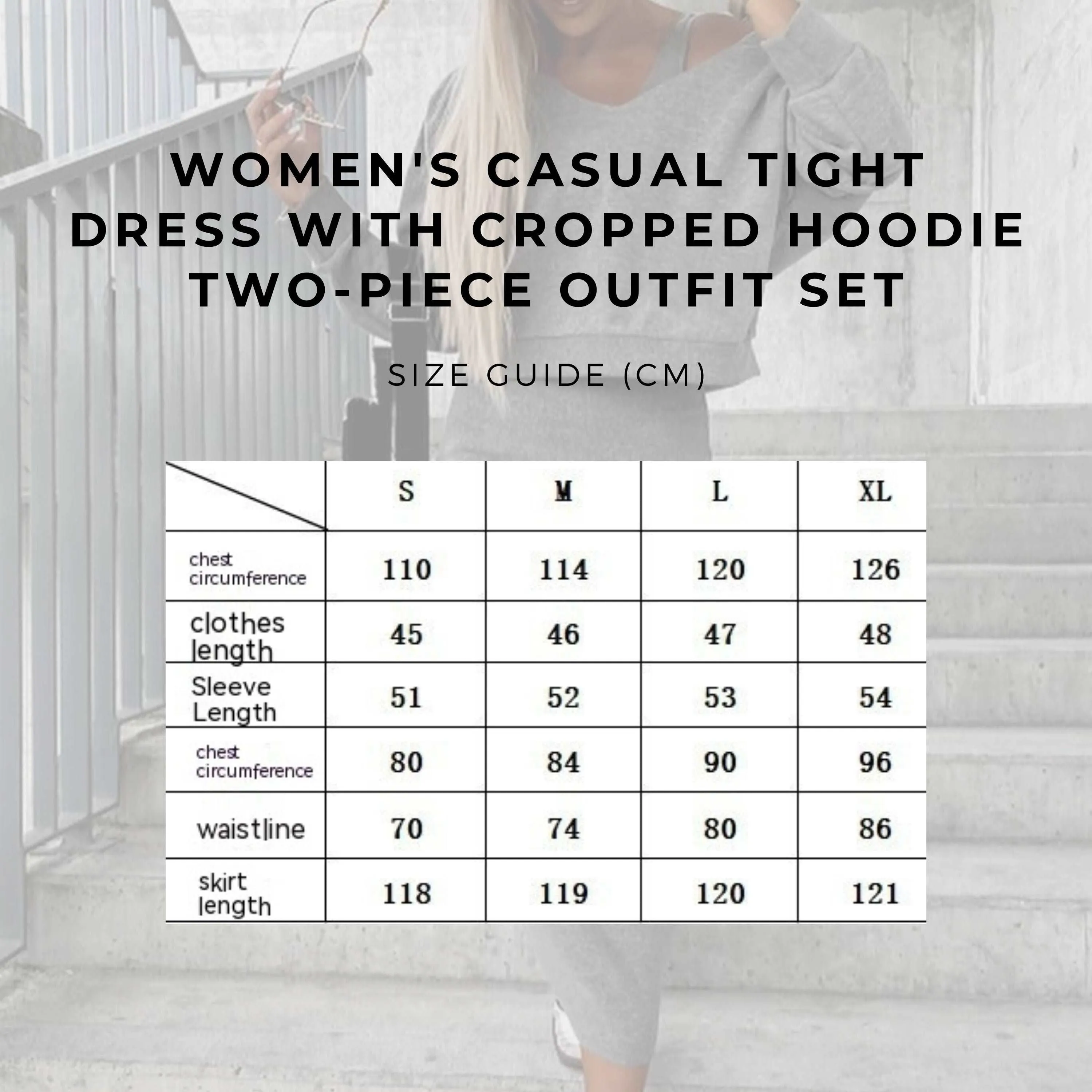 Women's Casual Tight Dress with Cropped Hoodie Two-piece Outfit Set